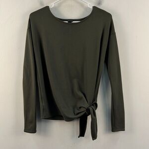 ANN TAYLOR LADIES M TShirt Green Knit Stretchy L/S Knot Hem Pullover Gently used